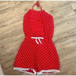 NWT Mia Belle Girls 6-7 Red and White Polka Dot Romper